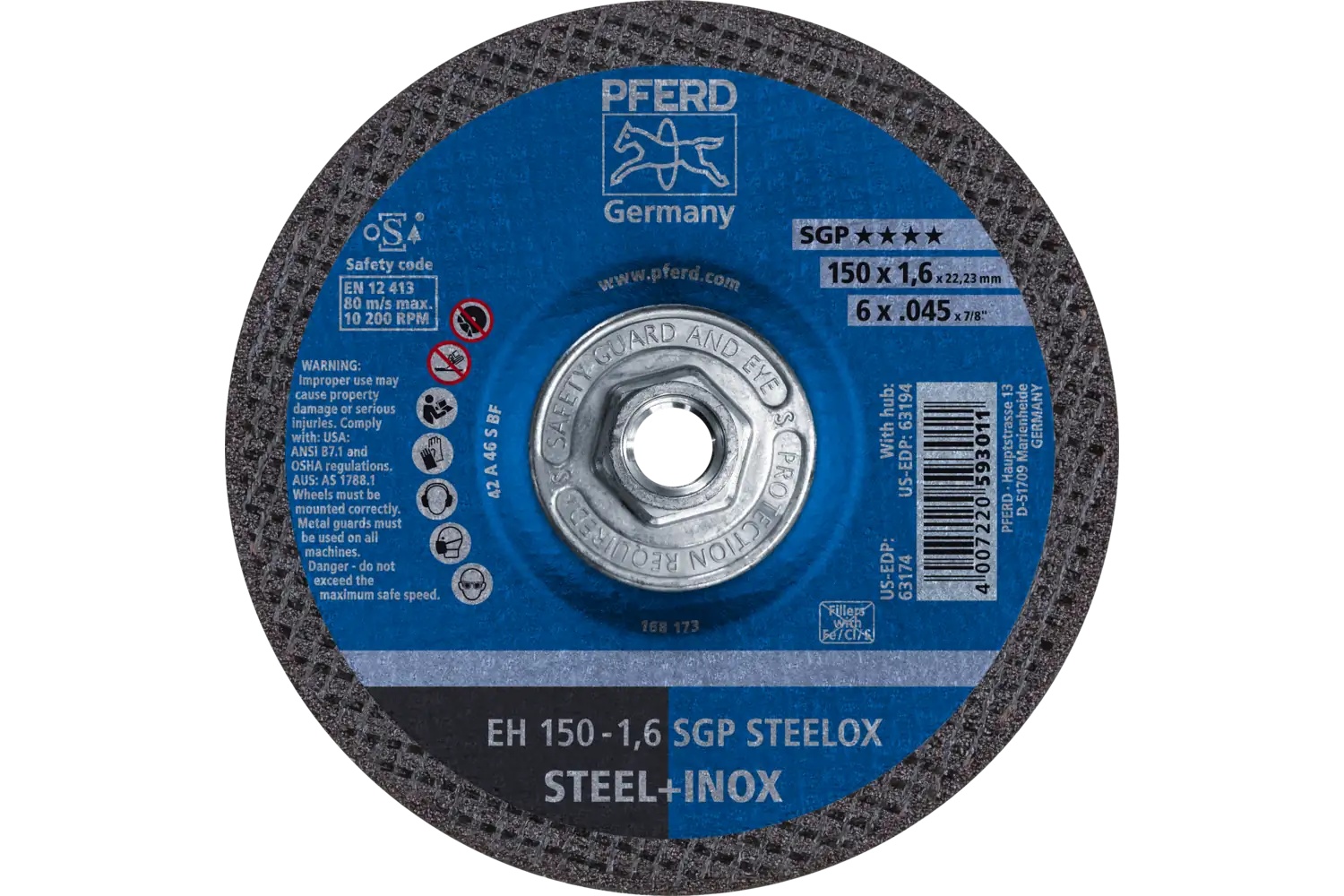 Picture of Pferd Cut-Off Wheel, 6" X .045 X 5/8-11, Sgp Steelox, T27, Aluminum Oxide